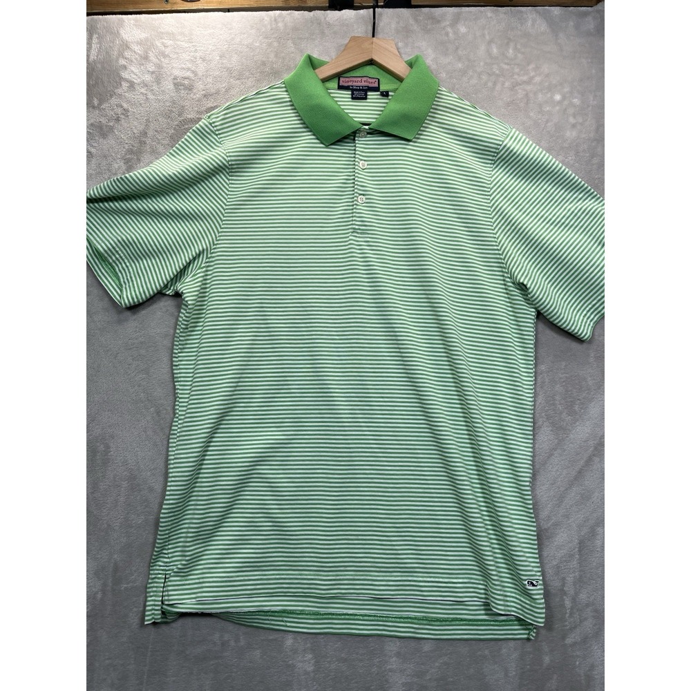 Vineyard Vines‎ Polo Shirt Mens L Green Golf Performance Casual Whale Striped